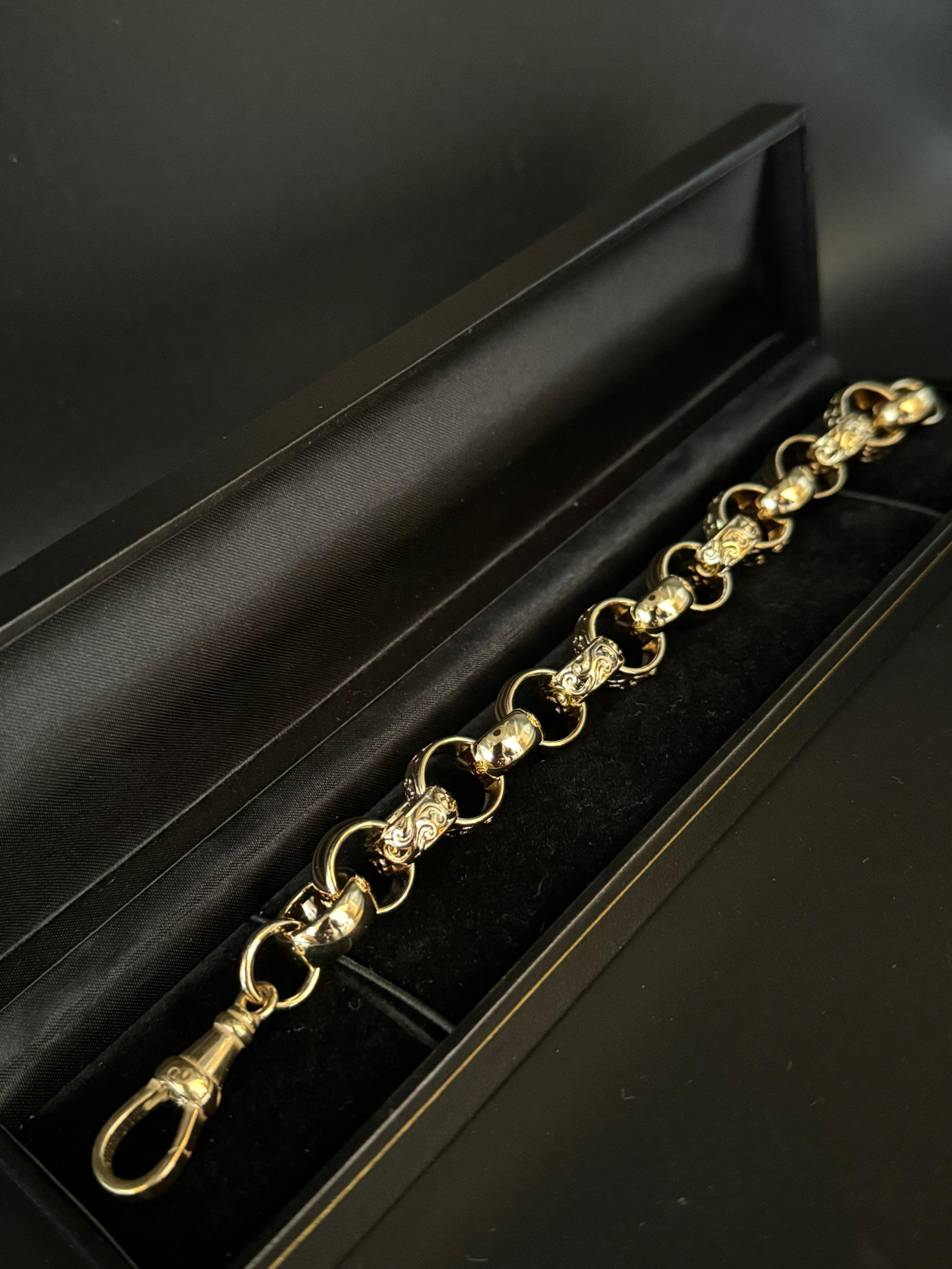 *Water-Proof* Gold Filled Patterned Belcher Bracelet 15mm
