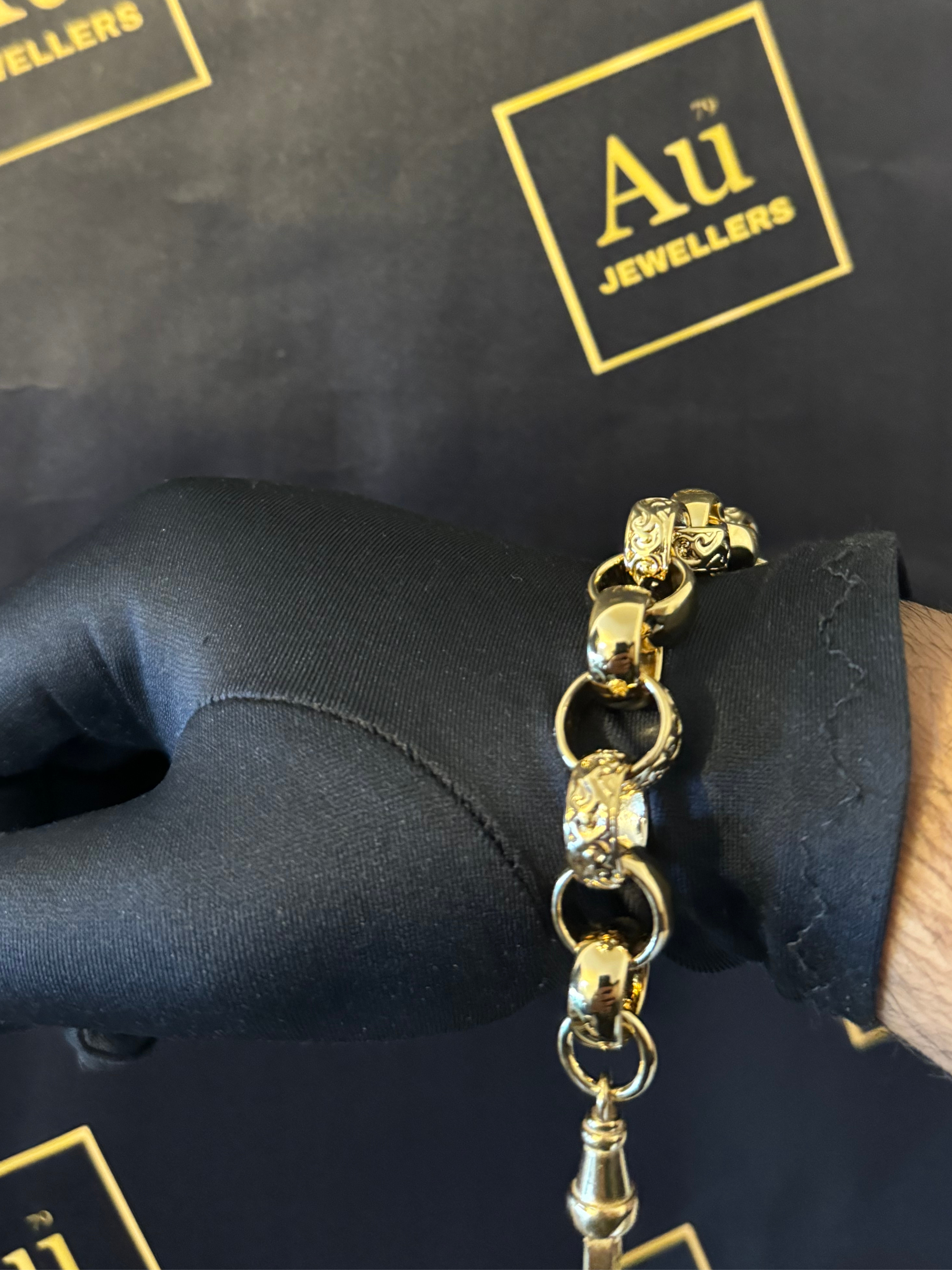 *Water-Proof* Gold Filled Patterned Belcher Bracelet 15mm