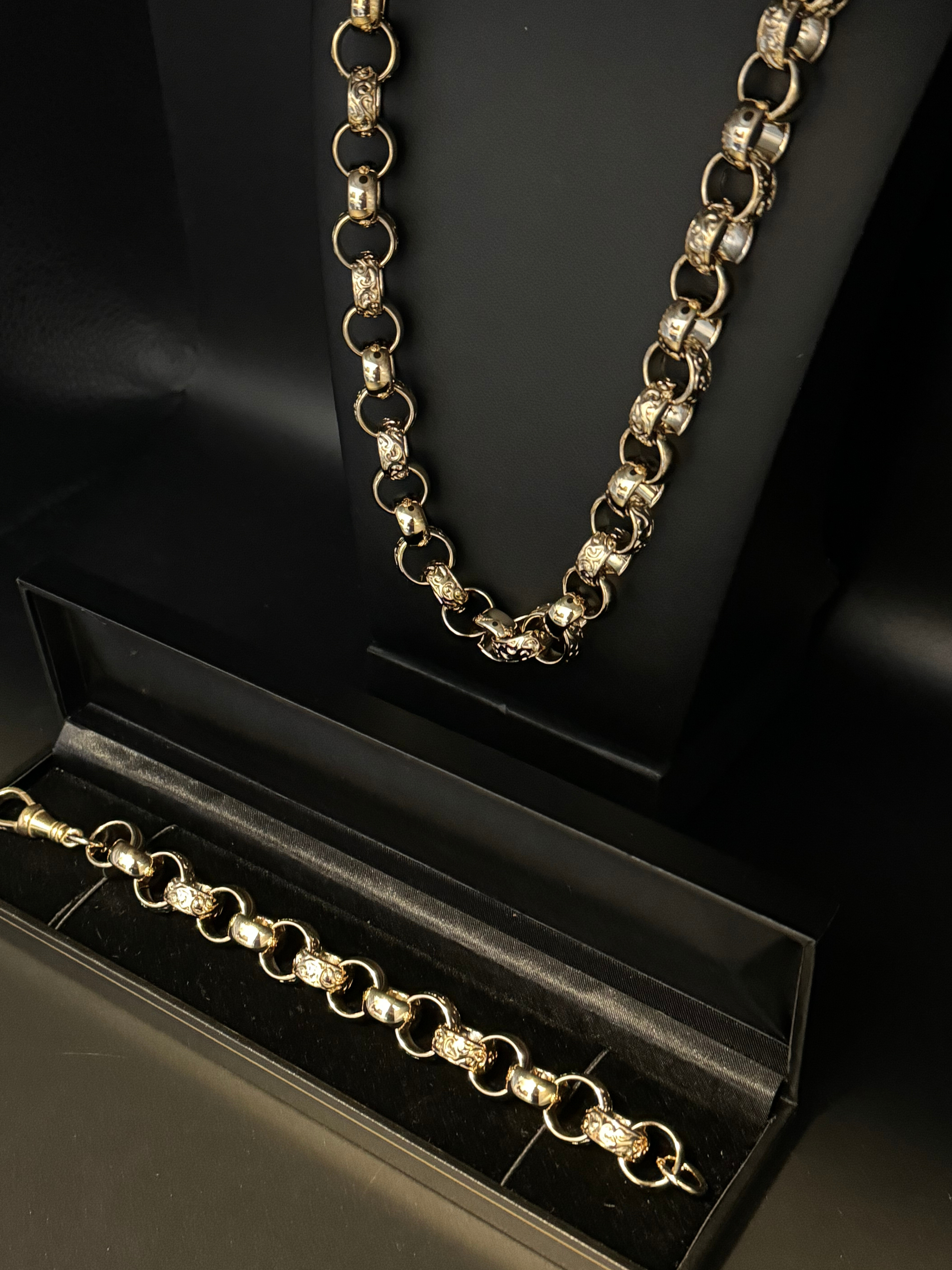 *Water-Proof* Gold Filled Patterned Belcher Set 15mm
