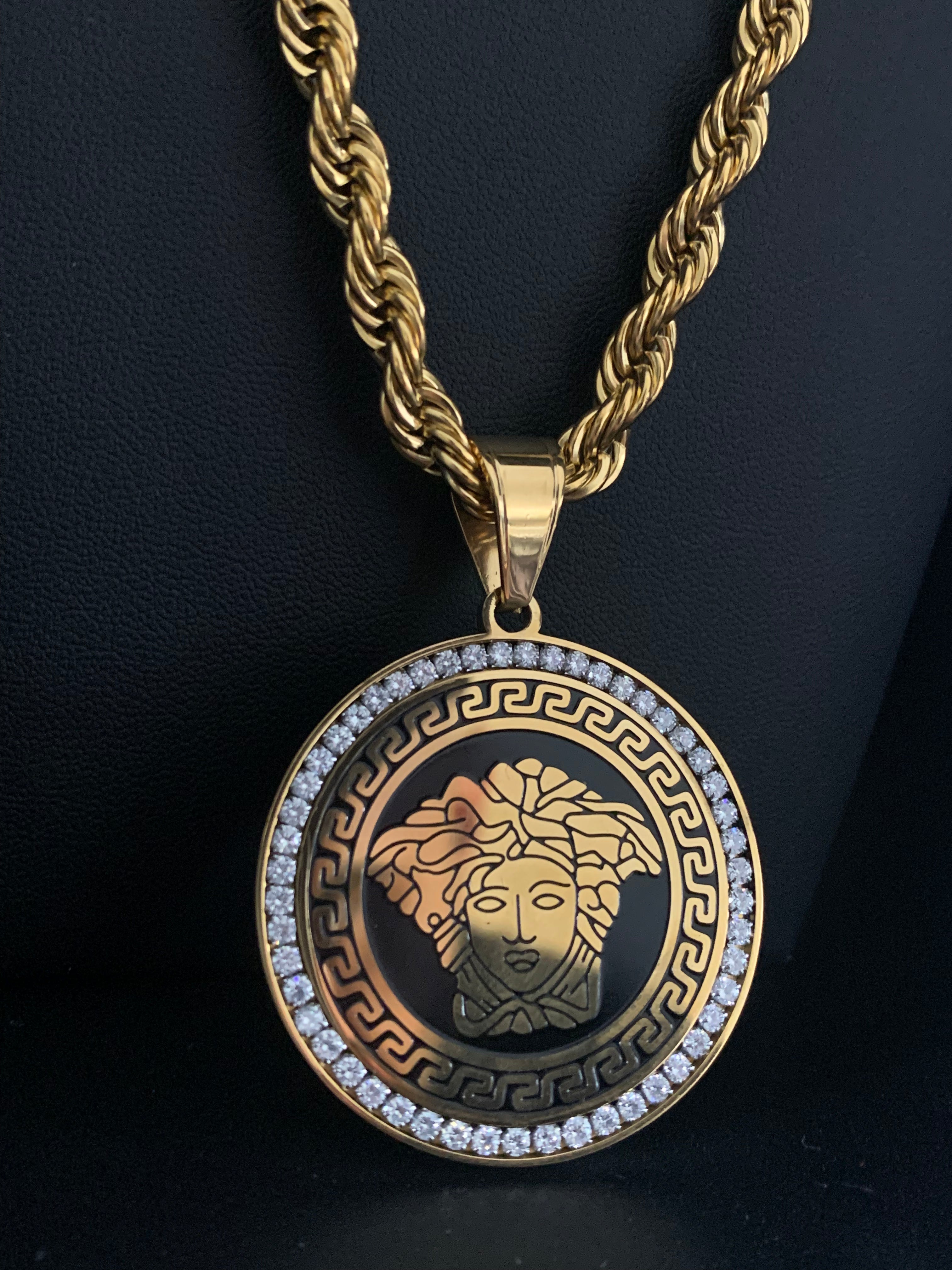 9ct Gold Filled Medusa Pendant On A 6mm Rope Chain