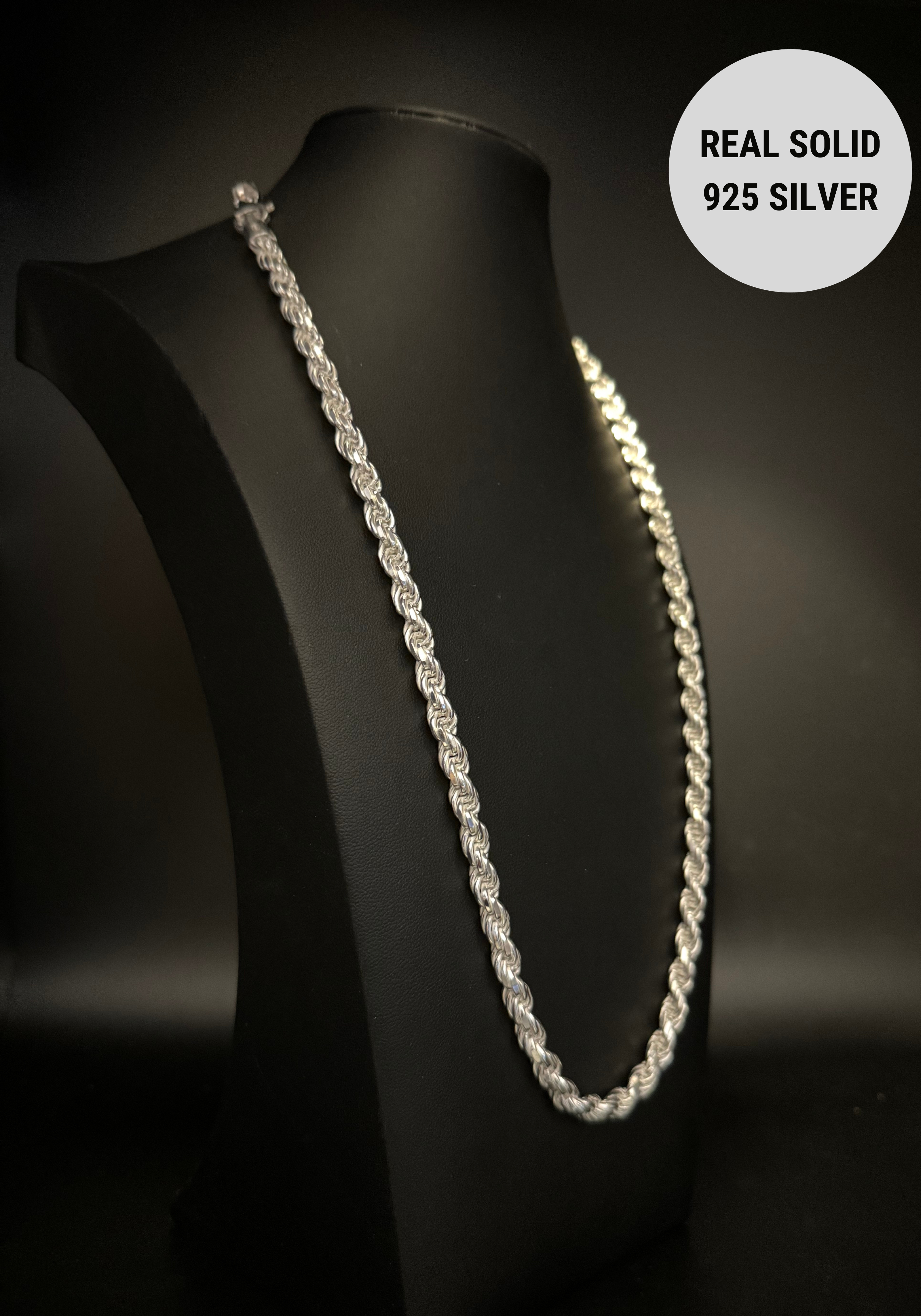 Solid 925 Silver Rope Chain 6mm