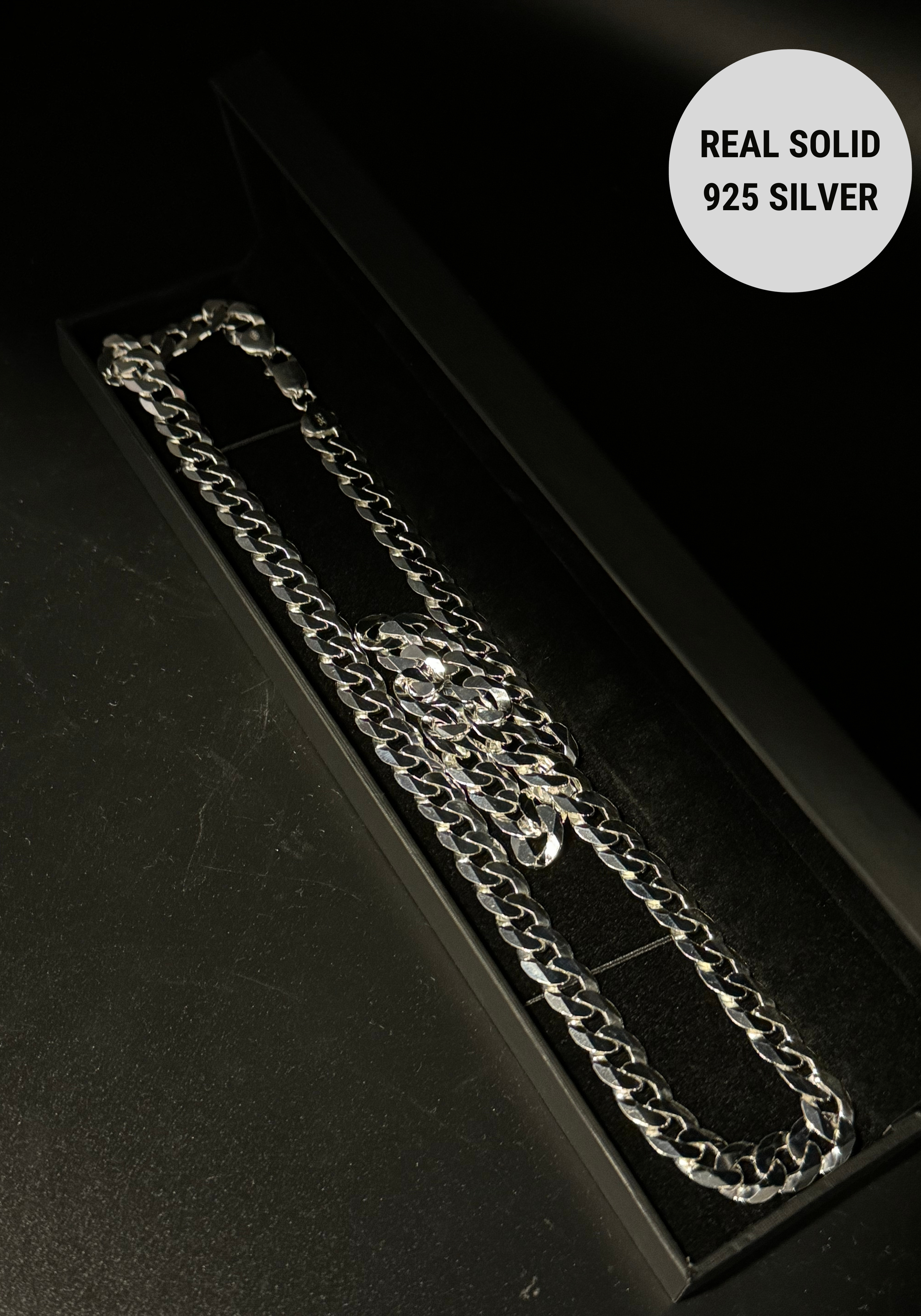 Solid 925 Silver Curb Chain 10mm