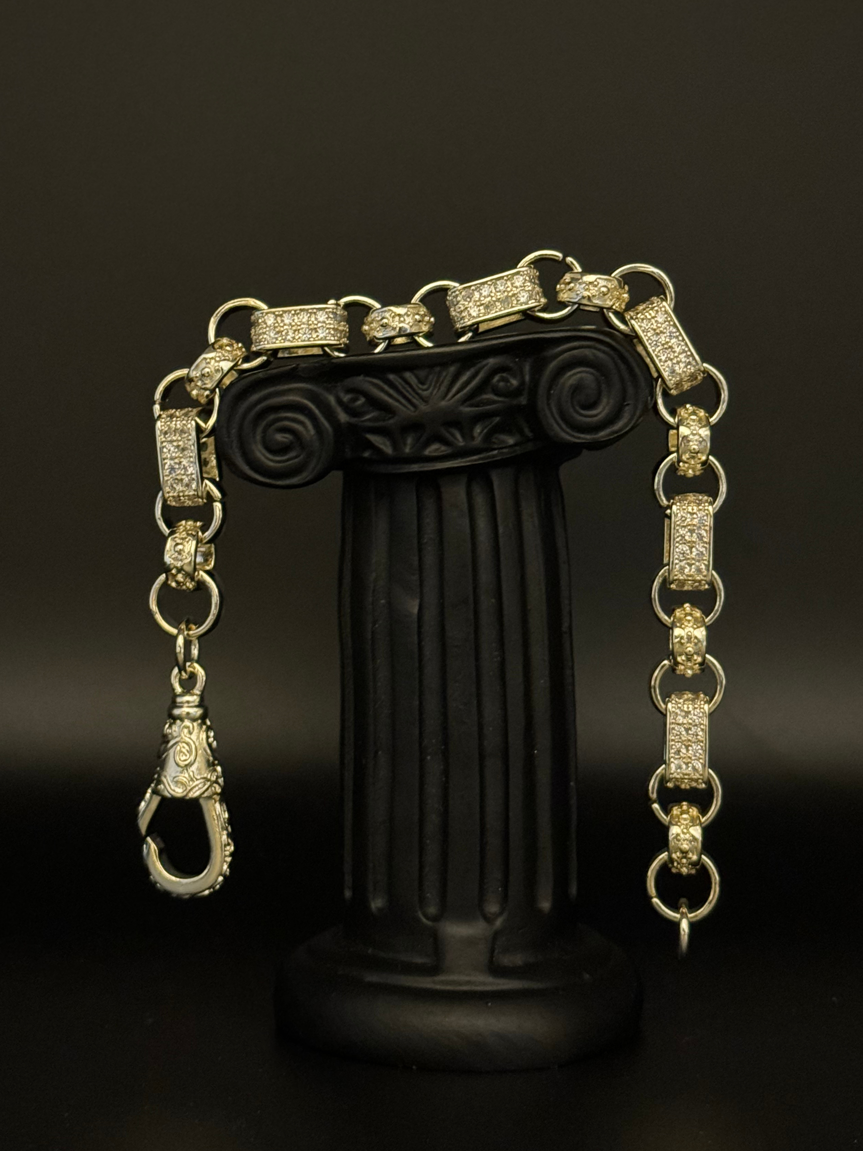 White Gold Filled Diamond Gypsy Link Bracelet 10mm