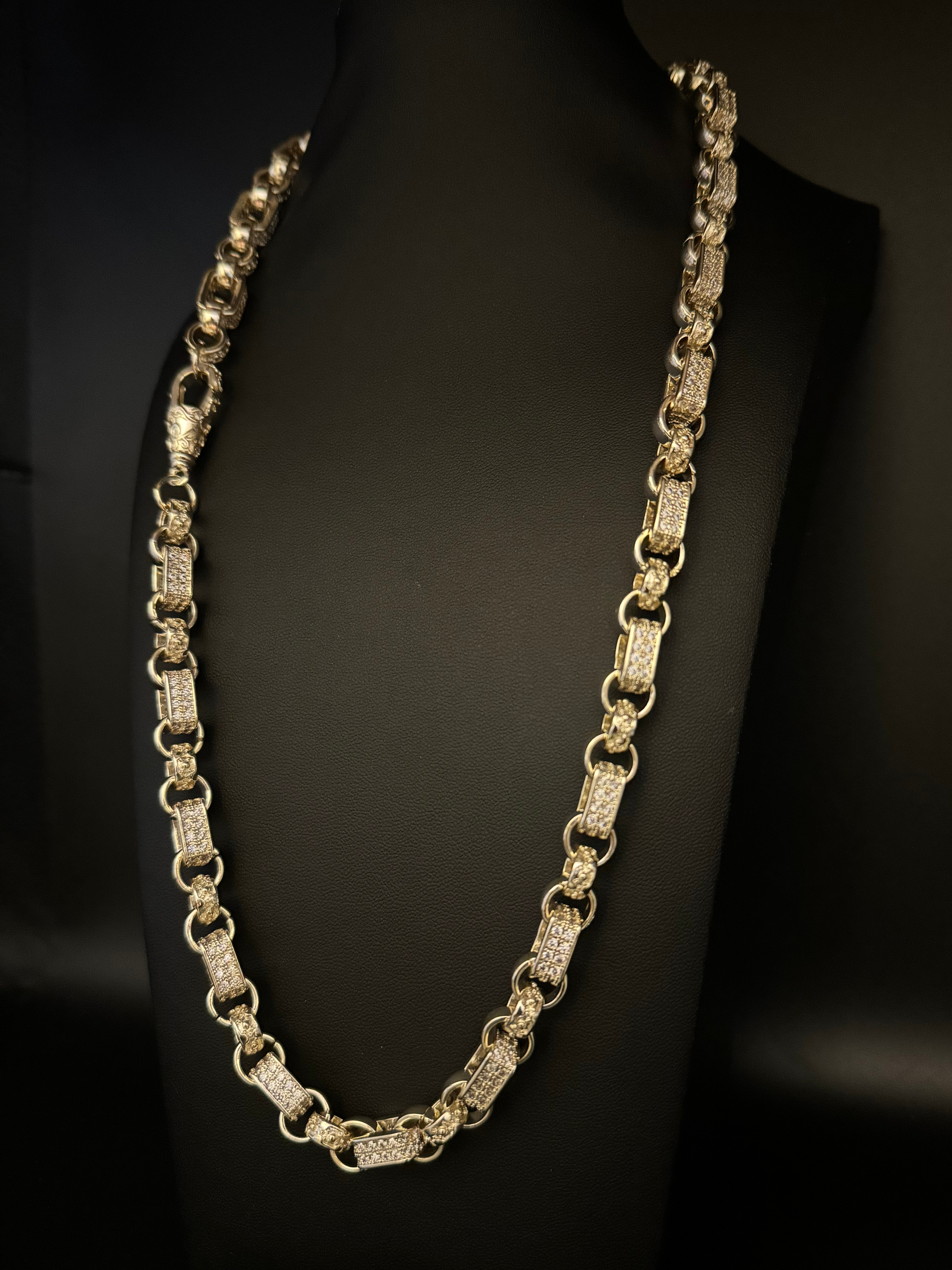 White Gold Filled Diamond Gypsy Link Set 10mm