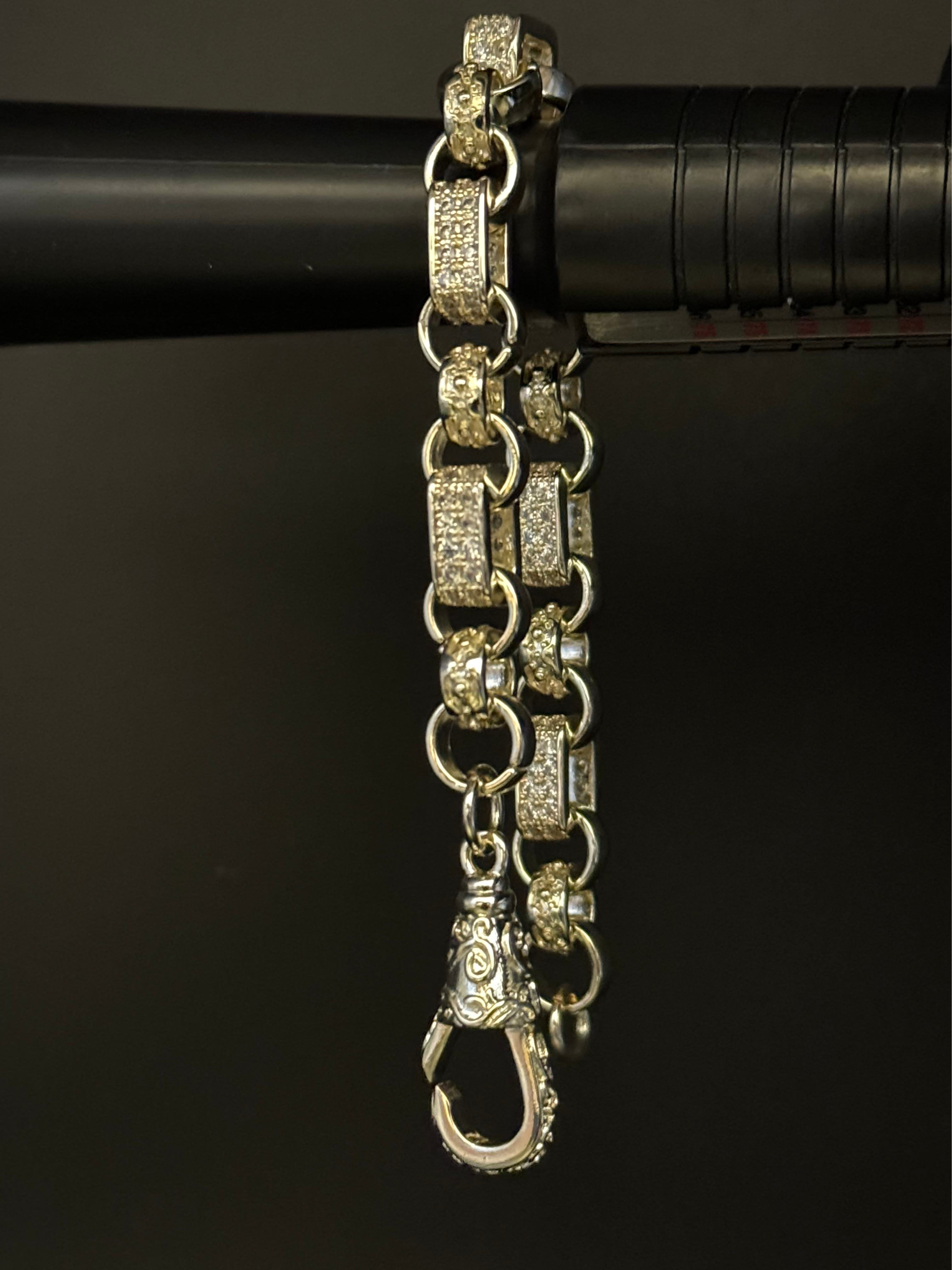 White Gold Filled Diamond Gypsy Link Bracelet 10mm