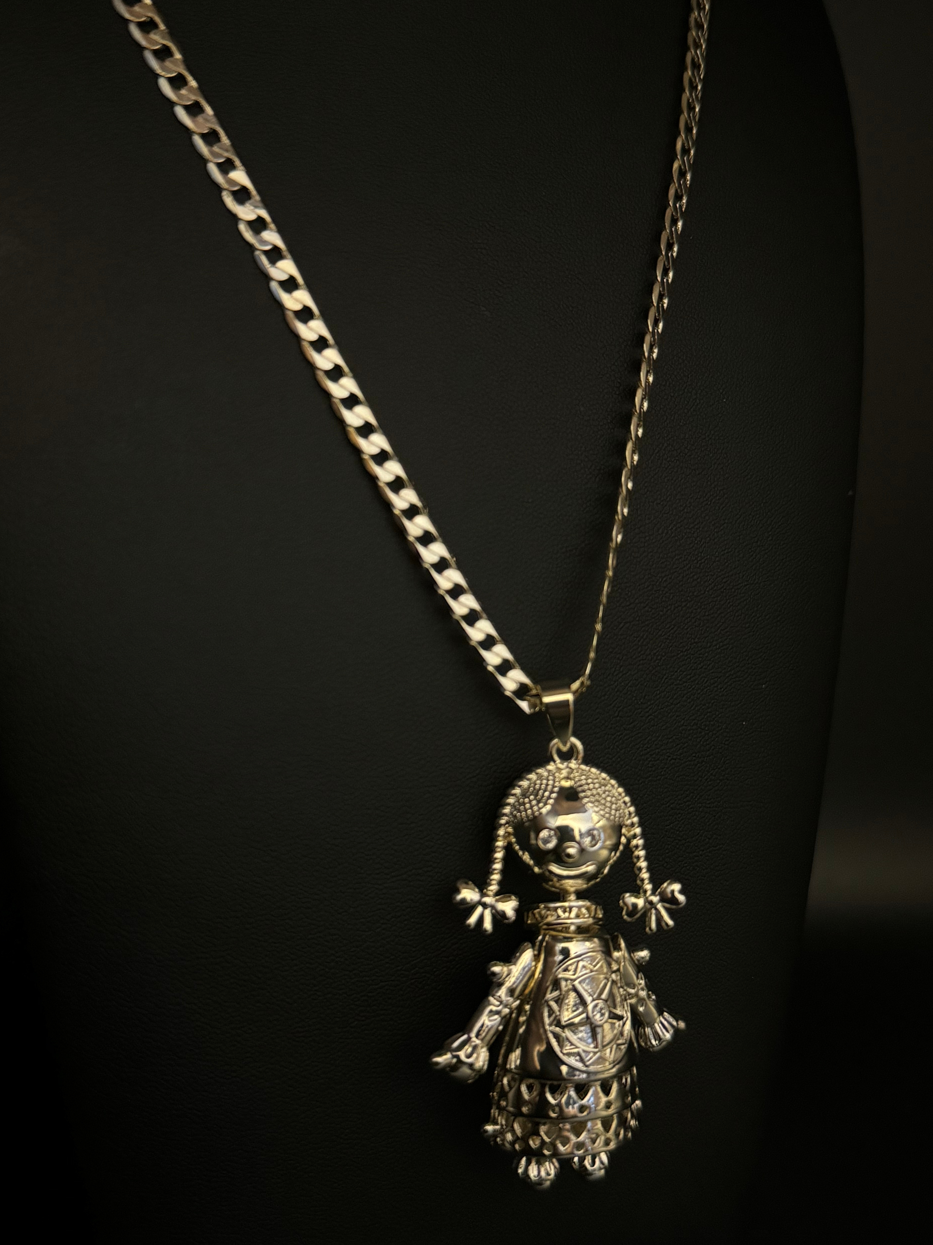 White Gold Filled RagDoll Pendant On 4mm Curb Chain