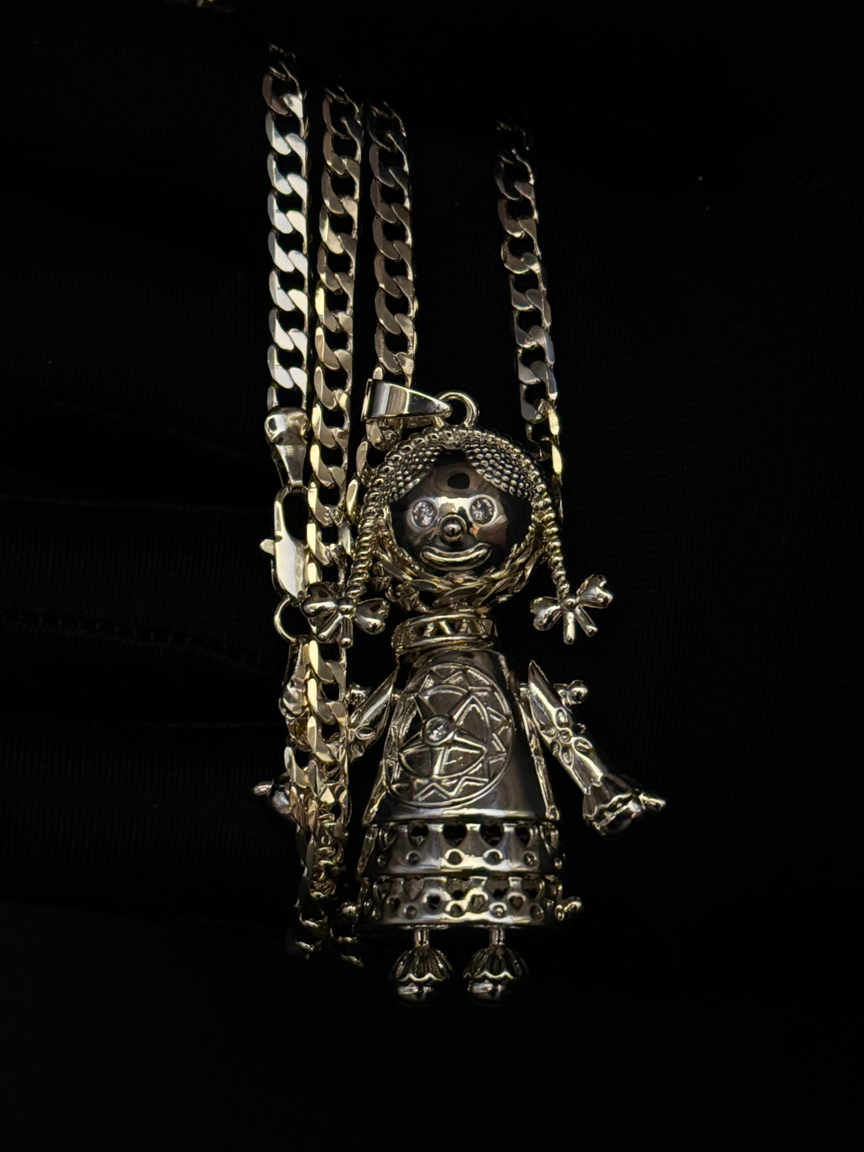 White Gold Filled RagDoll Pendant On 4mm Curb Chain