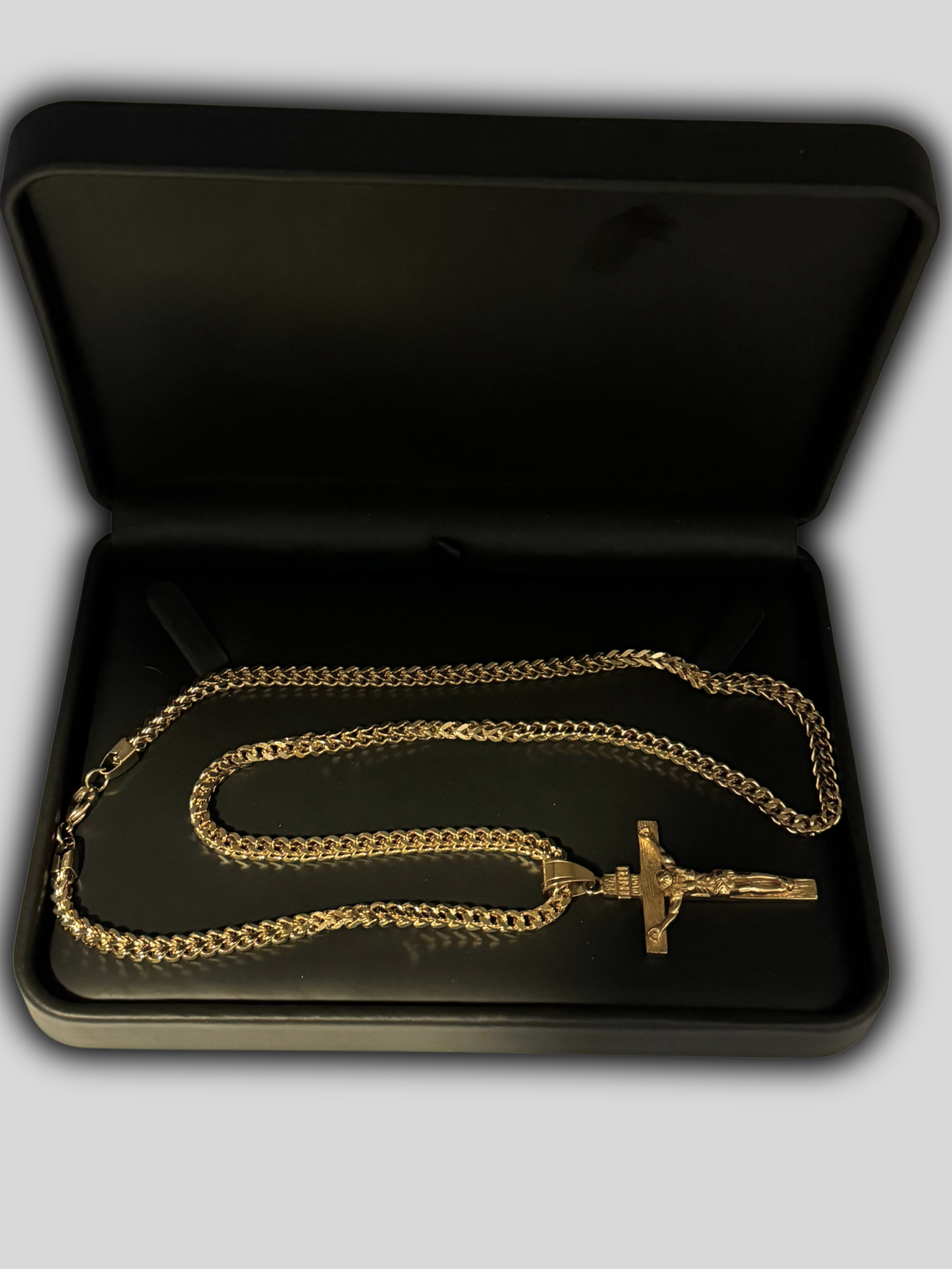 Gold Filled Crusifix Pendant On A 4mm Franco Chain