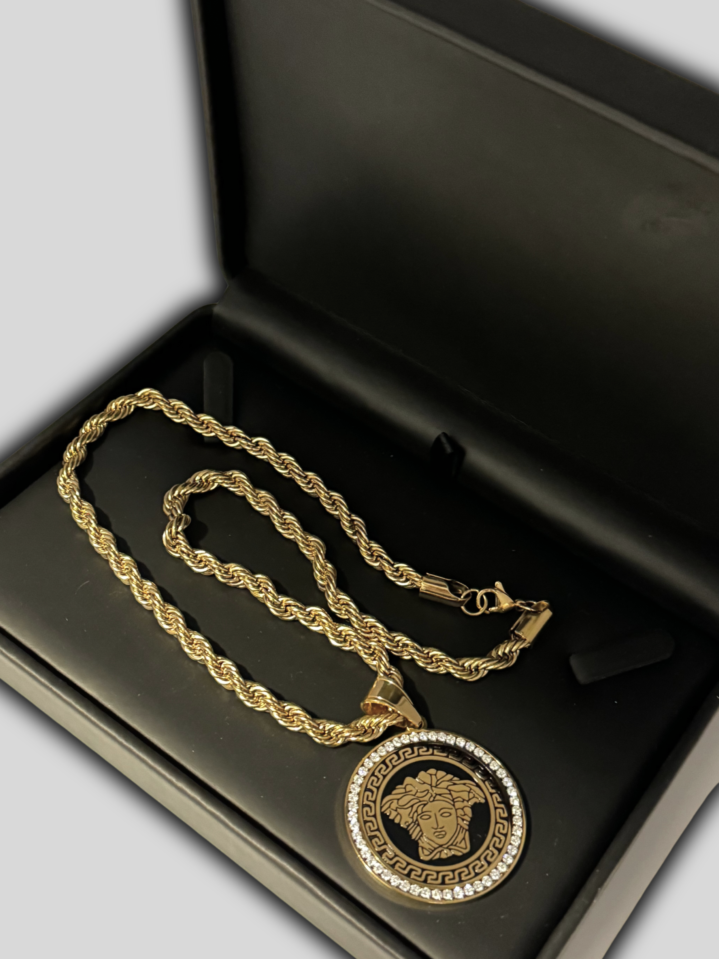 9ct Gold Filled Medusa Pendant On A 6mm Rope Chain